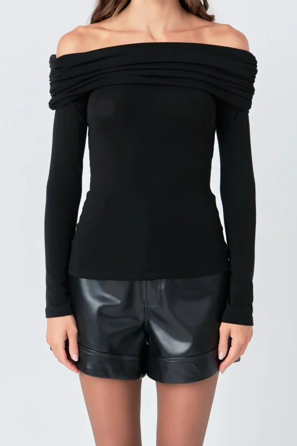 GREY LAB Tops*- Off Shoulder Shirring Detail Top BLACK
