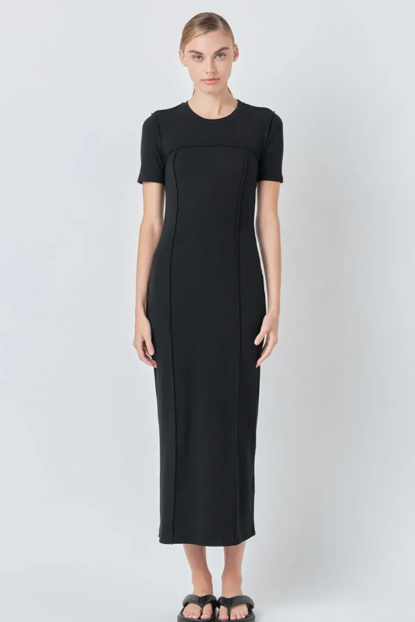 GREY LAB Knit Dresses | Sweaters & Knits*- Overlock Piping Knit Maxi Dress BLACK