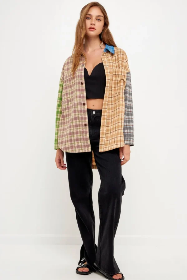 GREY LAB Shirts & Blouses | Tops*- Oversize Plaid Colorblock Shirt MULTI