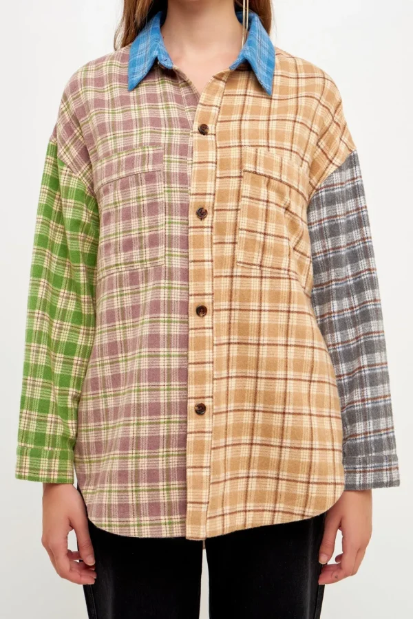 GREY LAB Shirts & Blouses | Tops*- Oversize Plaid Colorblock Shirt MULTI
