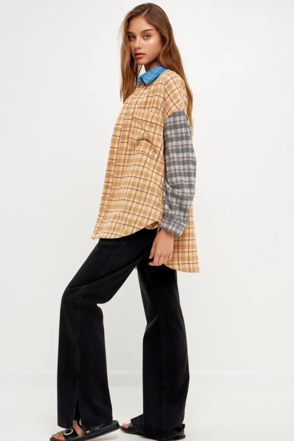 GREY LAB Shirts & Blouses | Tops*- Oversize Plaid Colorblock Shirt MULTI