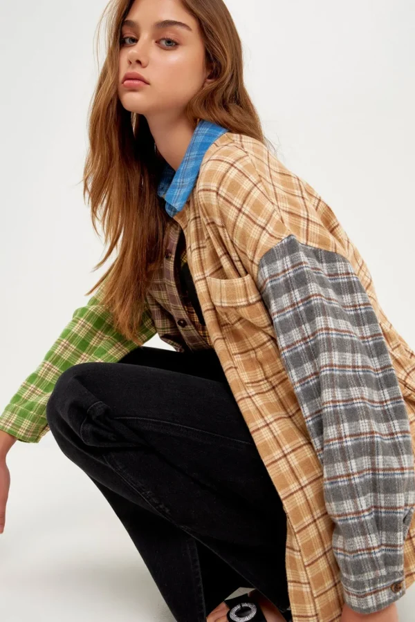 GREY LAB Shirts & Blouses | Tops*- Oversize Plaid Colorblock Shirt MULTI