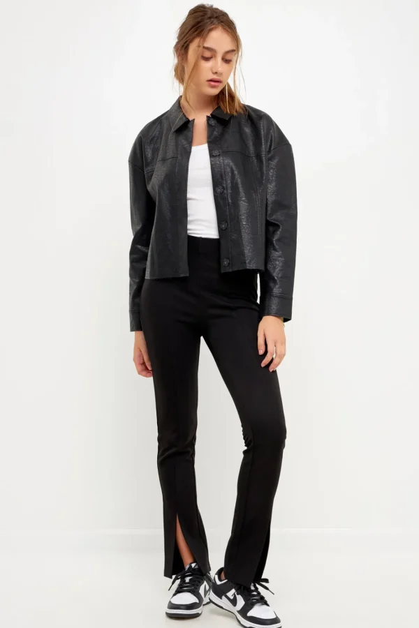 GREY LAB Jackets & Coats | Tops*- Oversized Faux Leather Jacket BLACK