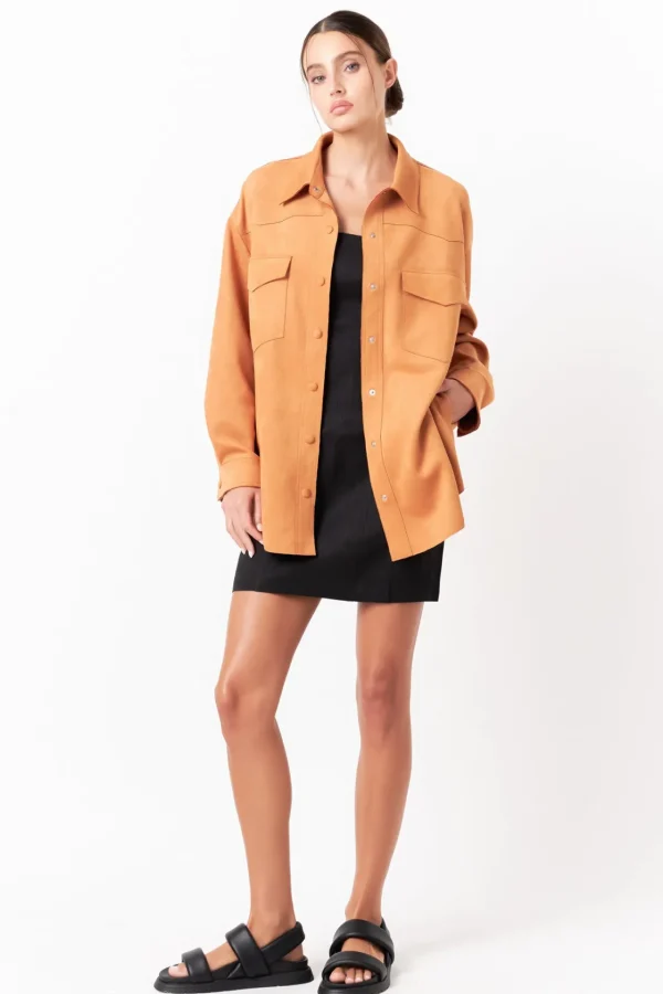 GREY LAB Shirts & Blouses | Tops*- Oversized Faux Suede Shirt BROWN