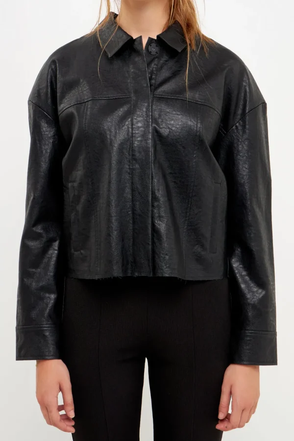 GREY LAB Jackets & Coats | Tops*- Oversized Faux Leather Jacket BLACK