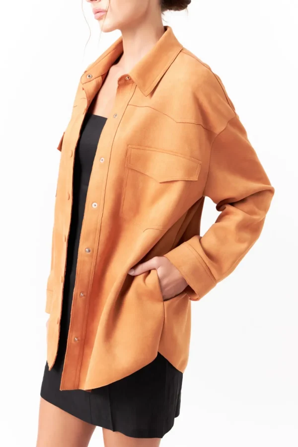 GREY LAB Shirts & Blouses | Tops*- Oversized Faux Suede Shirt BROWN