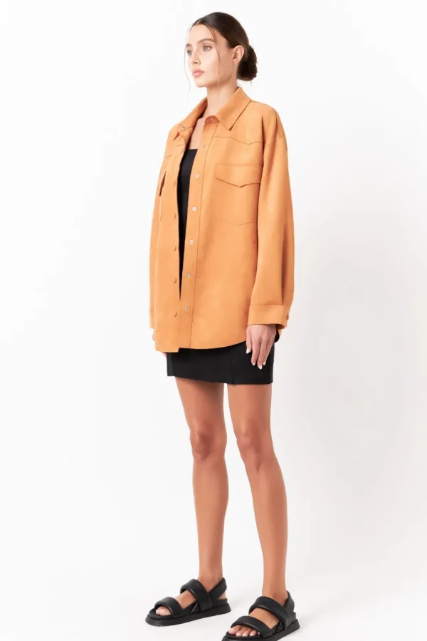 GREY LAB Shirts & Blouses | Tops*- Oversized Faux Suede Shirt BROWN