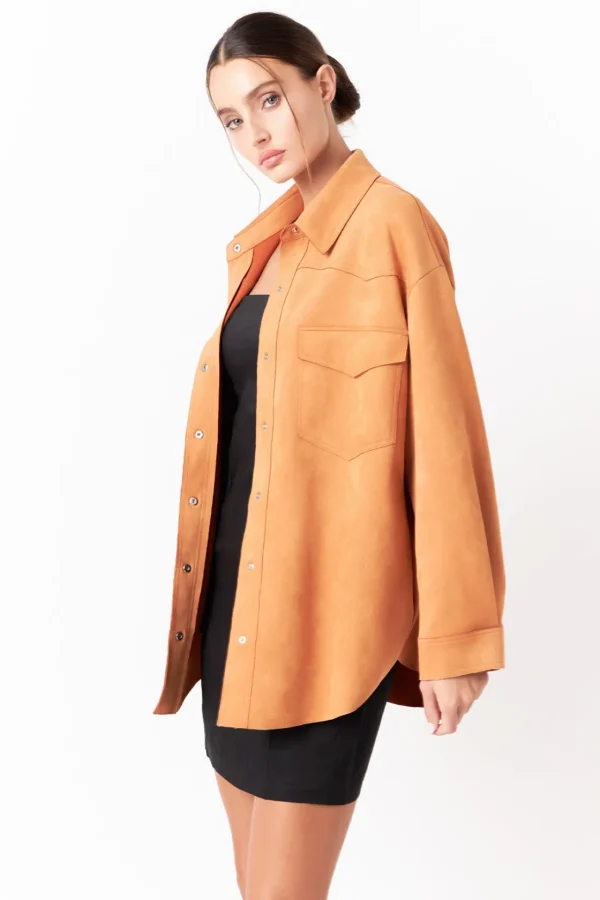 GREY LAB Shirts & Blouses | Tops*- Oversized Faux Suede Shirt BROWN