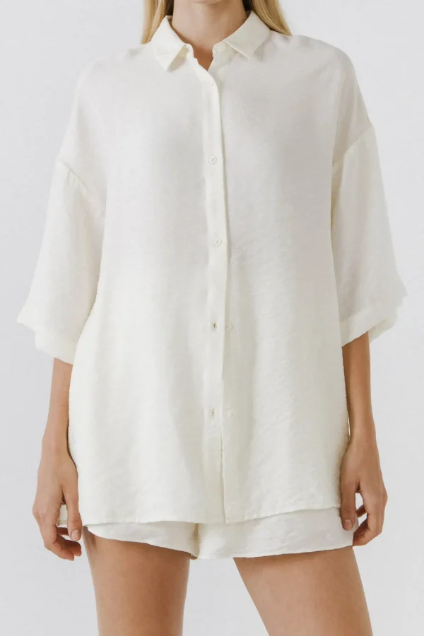 GREY LAB Tops*- Oversized Linen Button Up Shirt CREAM
