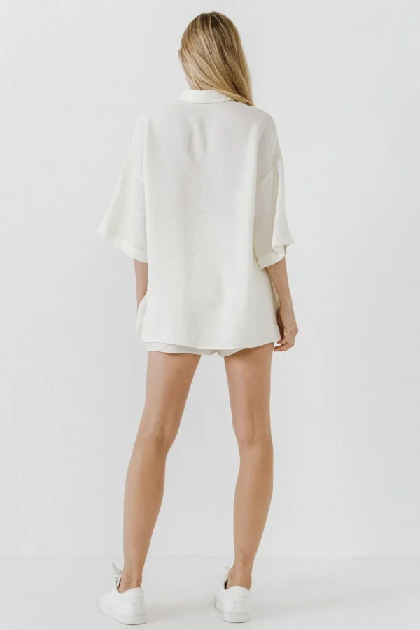 GREY LAB Tops*- Oversized Linen Button Up Shirt CREAM