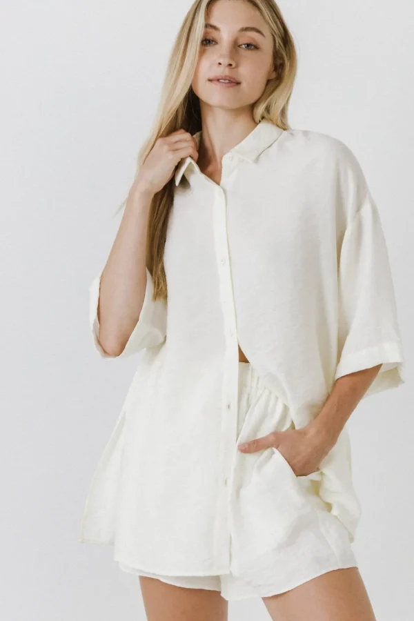 GREY LAB Tops*- Oversized Linen Button Up Shirt CREAM