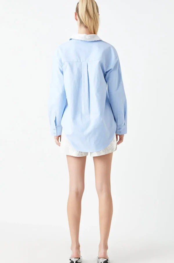GREY LAB Shirts & Blouses | Tops*- Oversized Oxford Shirt with Sequin Collar BLUEMULTI