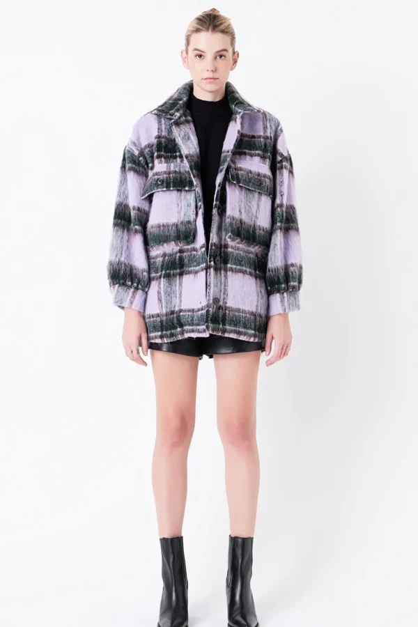 GREY LAB Jackets & Coats | Tops*- Oversized Plaid Shacket with Pockets