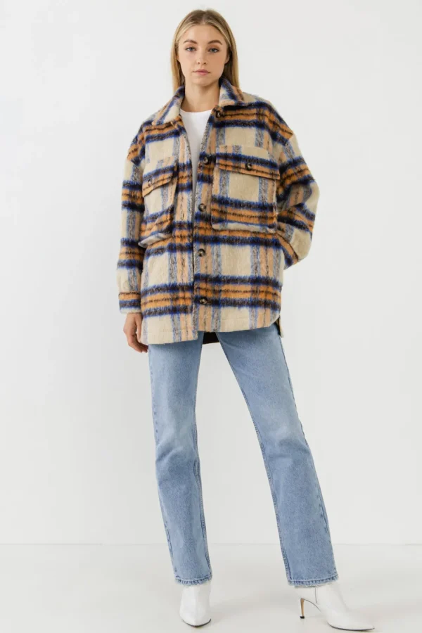 GREY LAB Jackets & Coats | Tops*- Oversized Plaid Shacket with Pockets