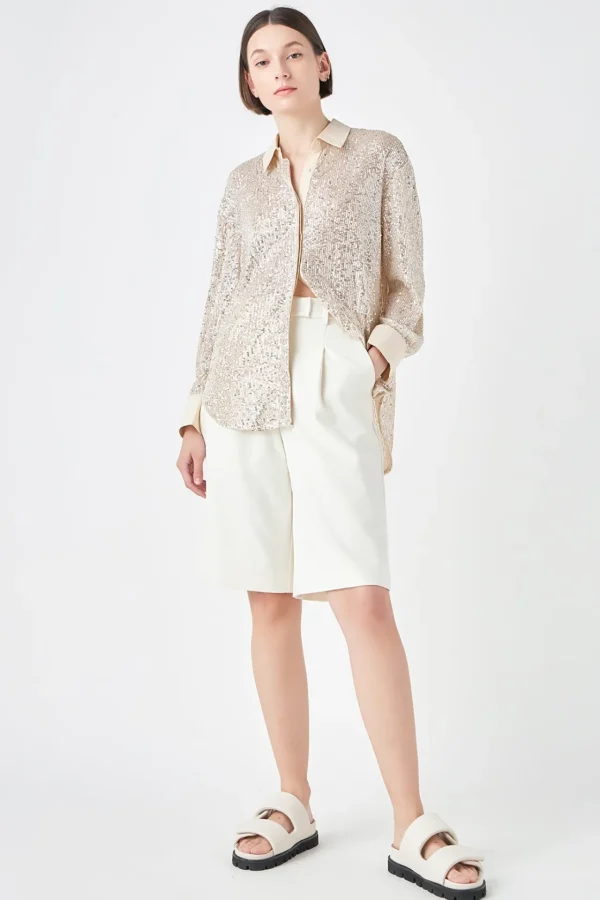 GREY LAB Shirts & Blouses | Tops*- Oversized Sequin Shirt IVORY