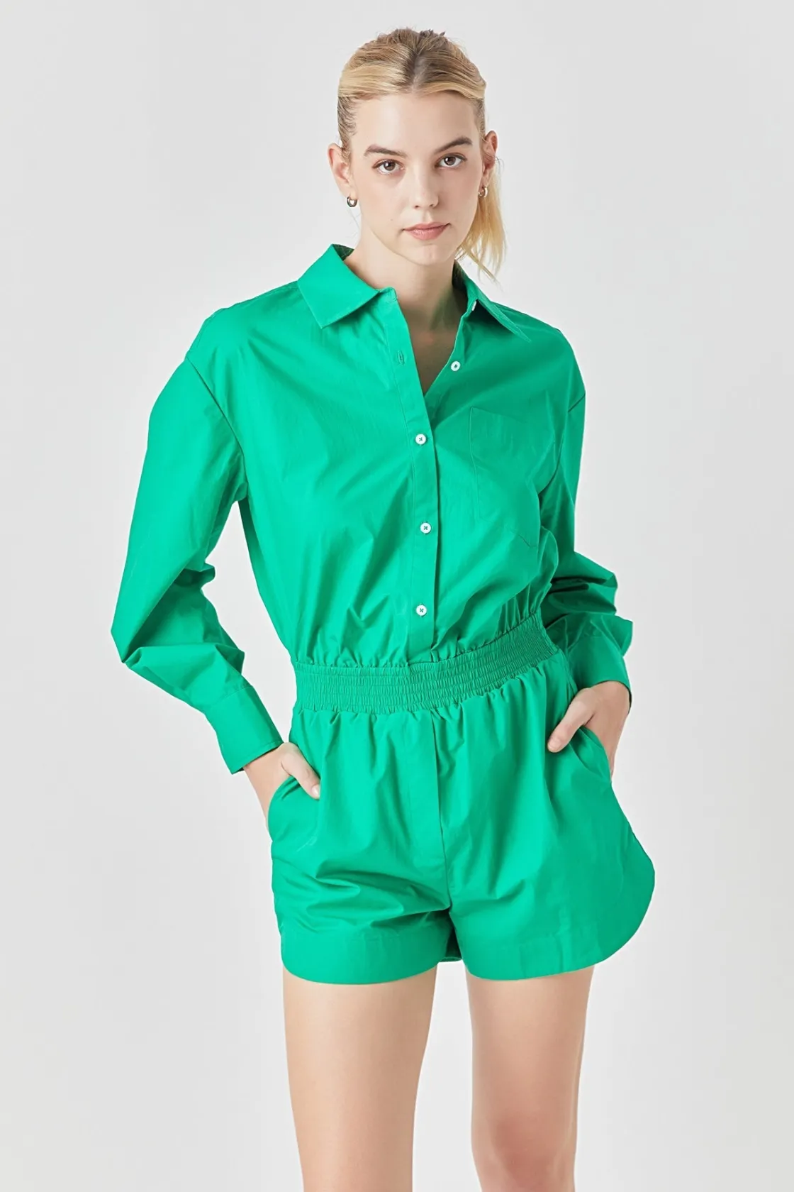 grey_lab__oversized_shirt_1.webp GREY LAB Tops*- Oversized Shirt Romper GREEN