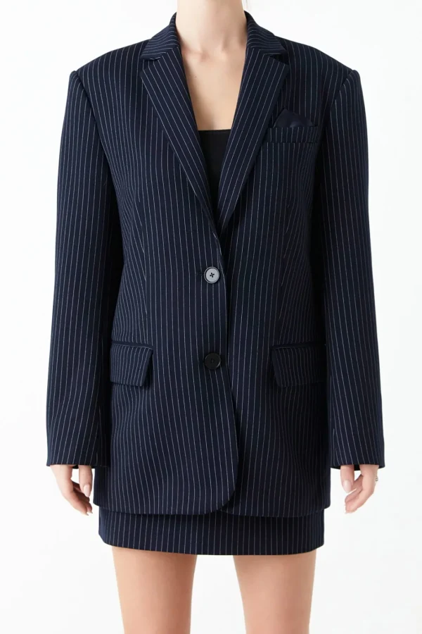 GREY LAB Jackets & Coats | Tops*- Pin Stripe Oversized Jacket DARKNAVY