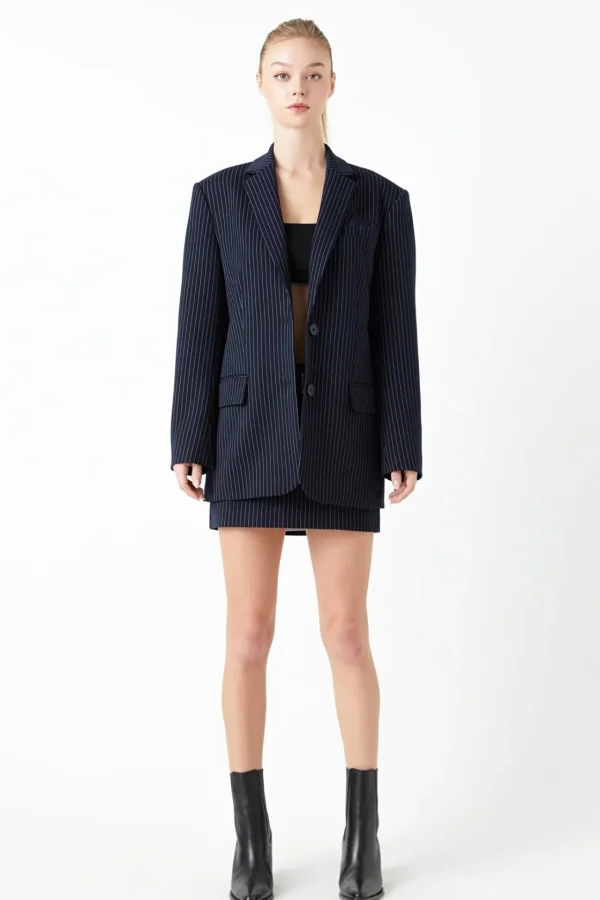 GREY LAB Jackets & Coats | Tops*- Pin Stripe Oversized Jacket DARKNAVY