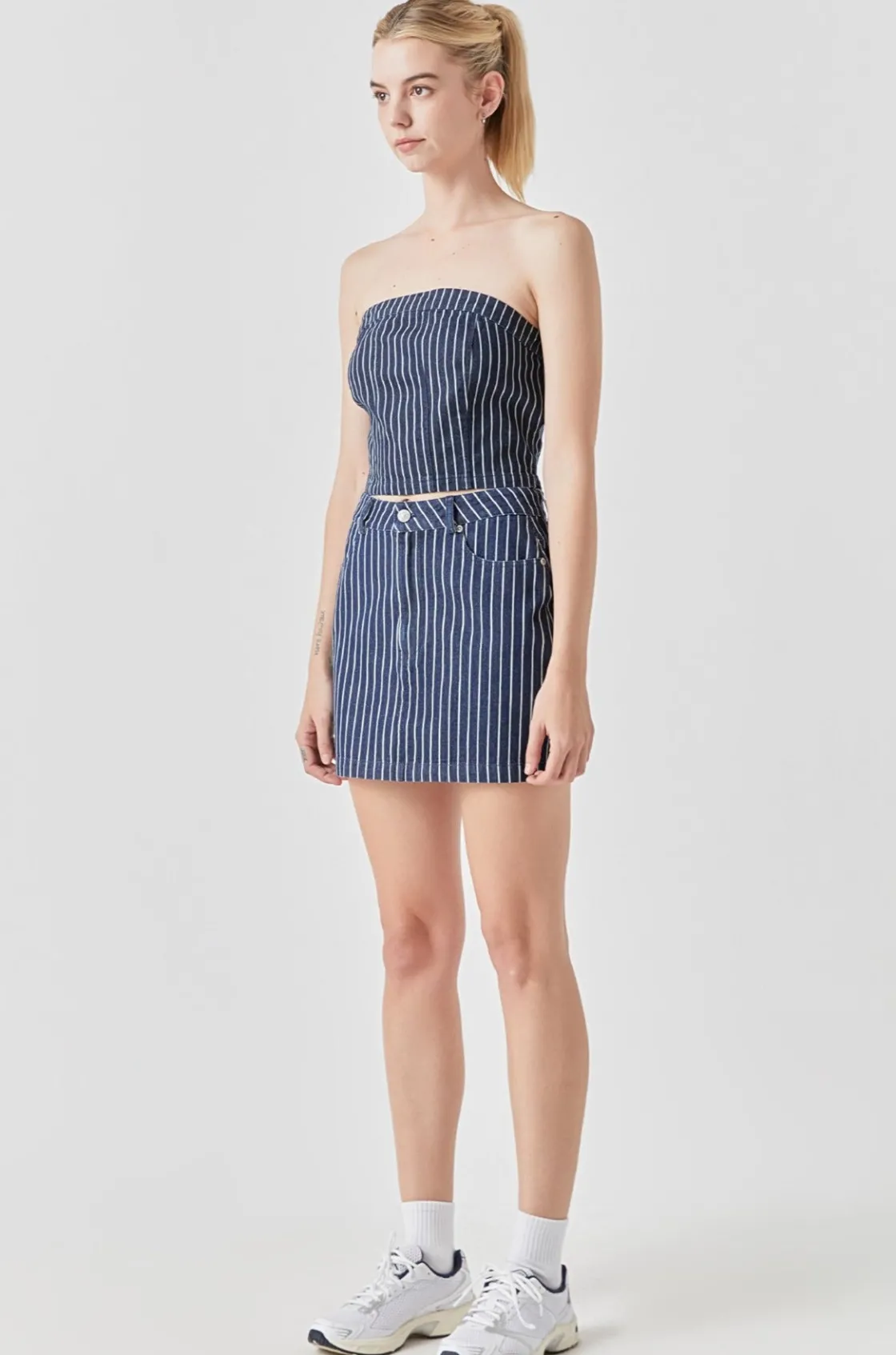 grey_lab__pin_striped_den_1.webp GREY LAB Denim | Skirts*- Pin Striped Mini SKirt DENIM