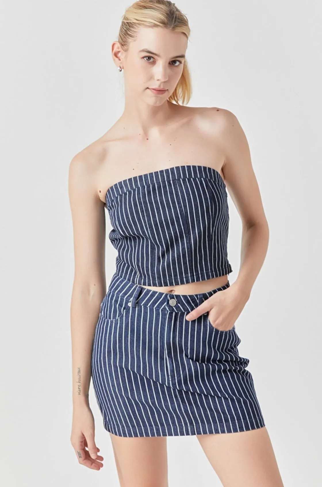 grey_lab__pin_striped_den_2.webp GREY LAB Denim | Skirts*- Pin Striped Mini SKirt DENIM