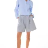 GREY LAB Shirts & Blouses | Tops*- Pinstripe Cropped Collared Shirt BLUE