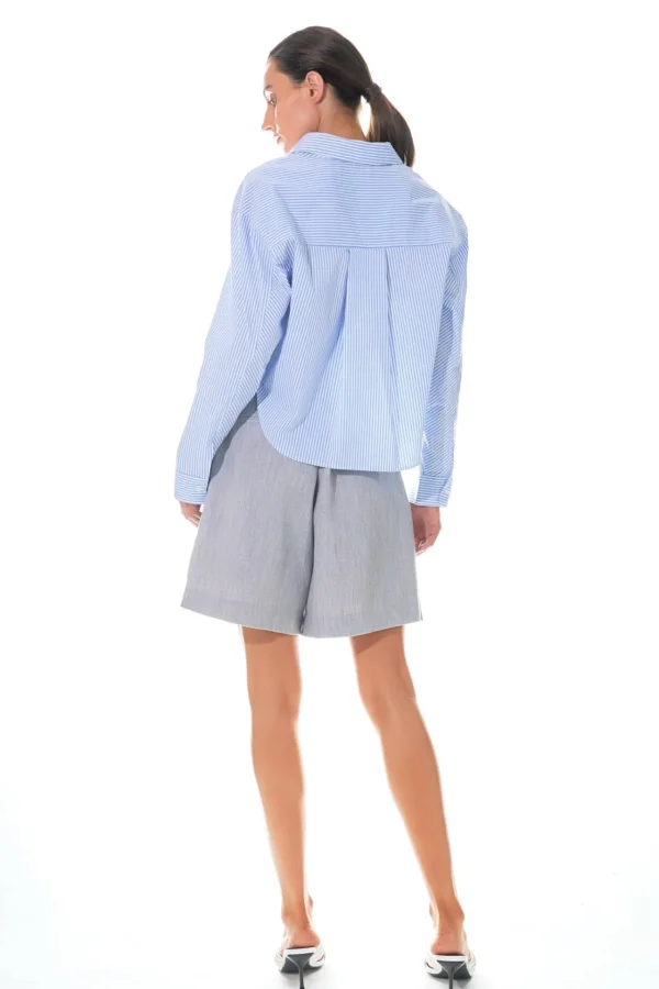 GREY LAB Shirts & Blouses | Tops*- Pinstripe Cropped Collared Shirt BLUE
