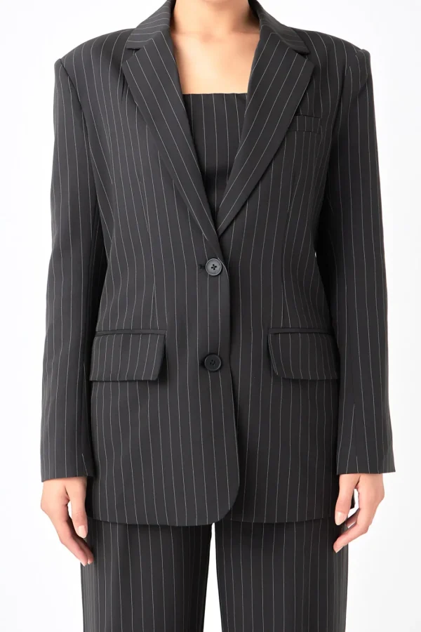 GREY LAB Matching Sets | Blazers*- Pinstriped Oversized Blazer BLACK