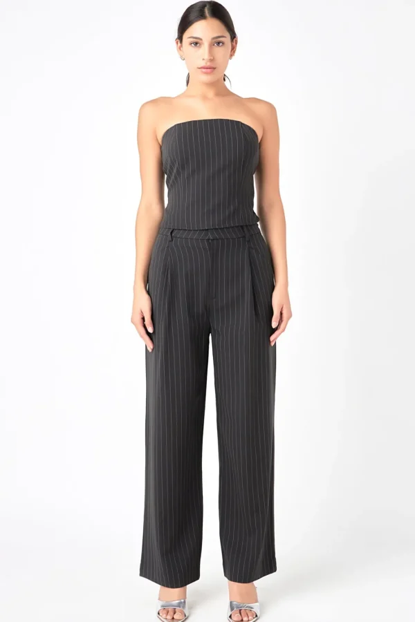 GREY LAB Matching Sets | Tops*- Pinstriped Tube Top BLACK
