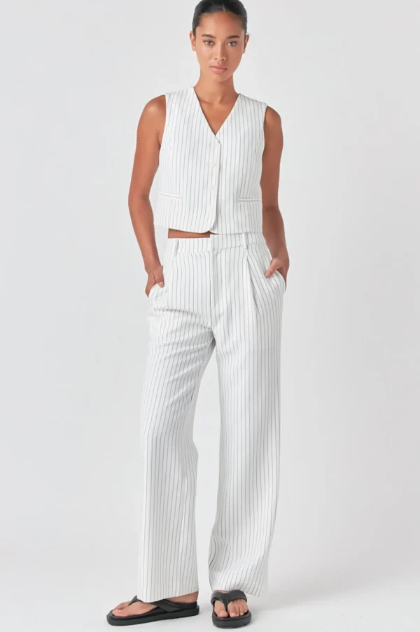 GREY LAB Vest | Tops*- Pinstrpied Vest with Welted Pocket WHITEBLACKSTRIPE