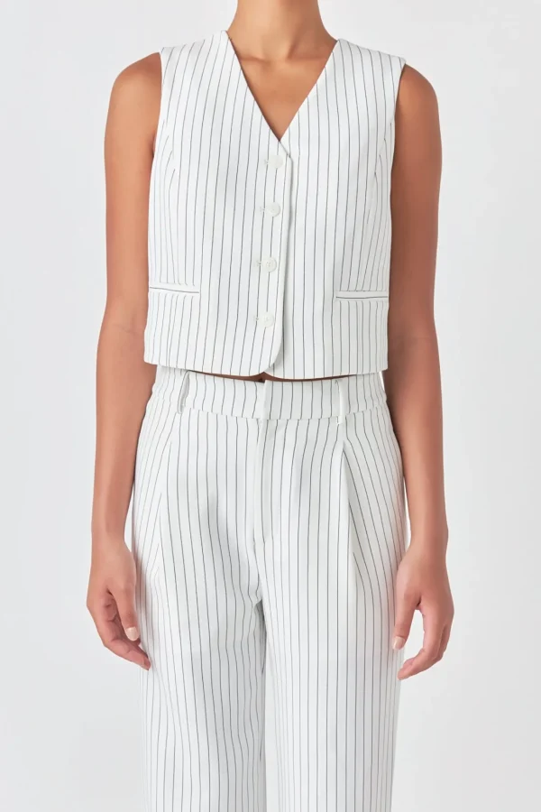 GREY LAB Vest | Tops*- Pinstrpied Vest with Welted Pocket WHITEBLACKSTRIPE