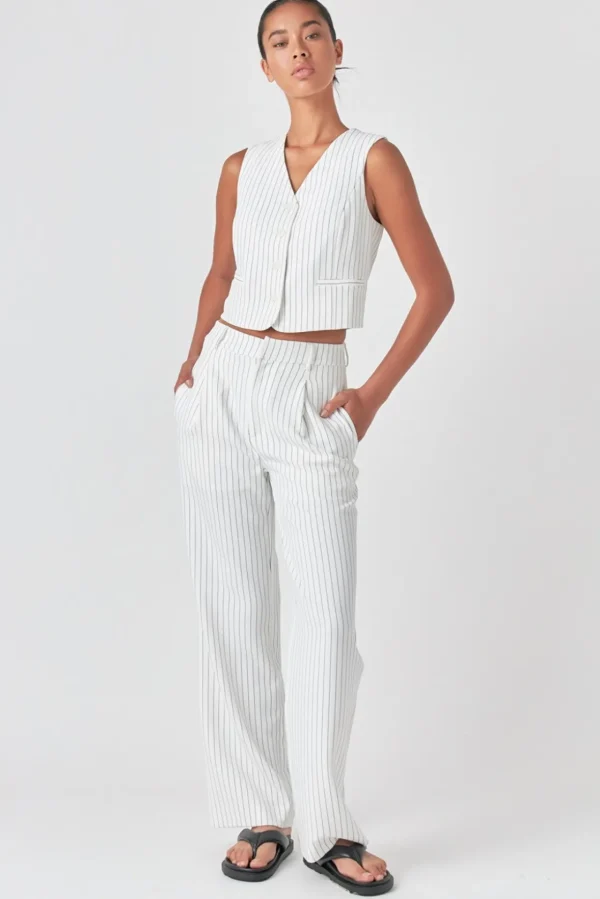 GREY LAB Vest | Tops*- Pinstrpied Vest with Welted Pocket WHITEBLACKSTRIPE