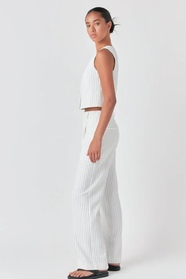 GREY LAB Vest | Tops*- Pinstrpied Vest with Welted Pocket WHITEBLACKSTRIPE