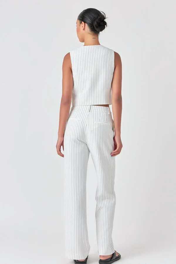 GREY LAB Vest | Tops*- Pinstrpied Vest with Welted Pocket WHITEBLACKSTRIPE