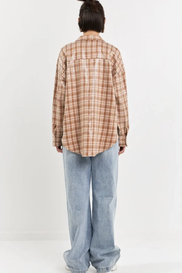 GREY LAB Tops*- Plaid Sequin Shirts TAN