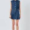 GREY LAB Denim | Skirts*- Pleated Denim Mini Skirt DARKNAVY