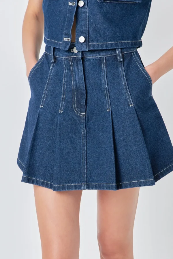 GREY LAB Denim | Skirts*- Pleated Denim Mini Skirt DARKNAVY