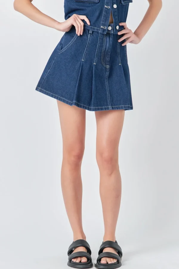 GREY LAB Denim | Skirts*- Pleated Denim Mini Skirt DARKNAVY