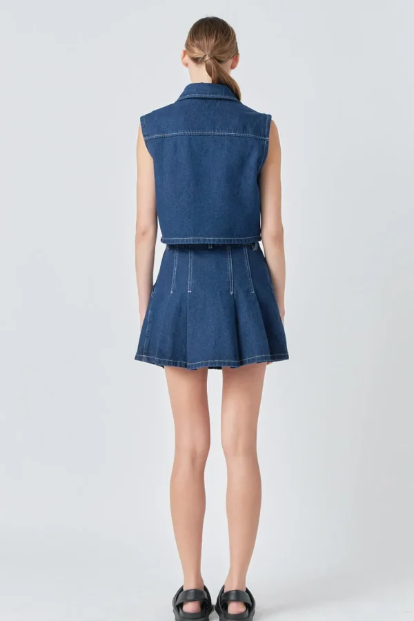 GREY LAB Denim | Skirts*- Pleated Denim Mini Skirt DARKNAVY