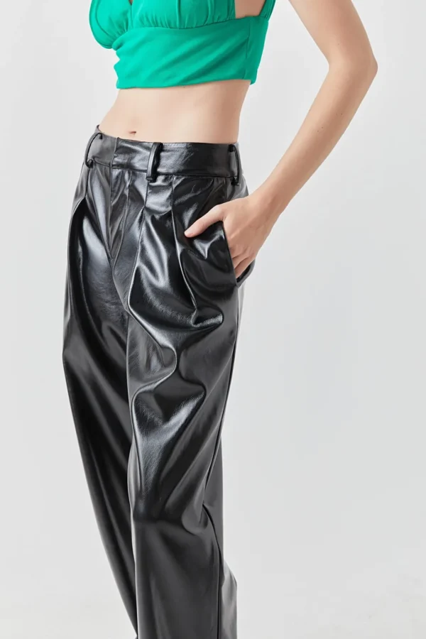 GREY LAB Pants | Tops*- Pleated PU Pants BLACK