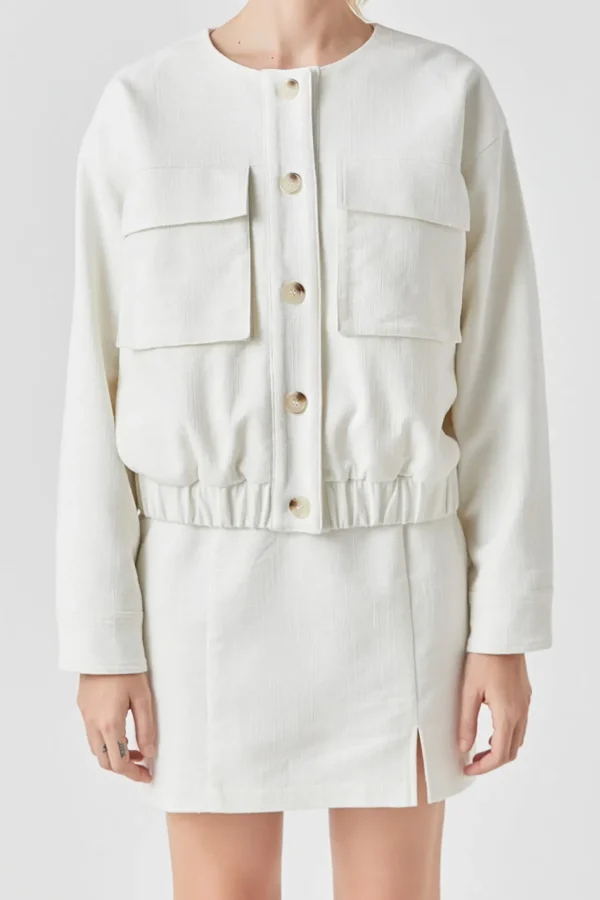GREY LAB Jackets & Coats | Tops*- Pocket Linen Jacket IVORY