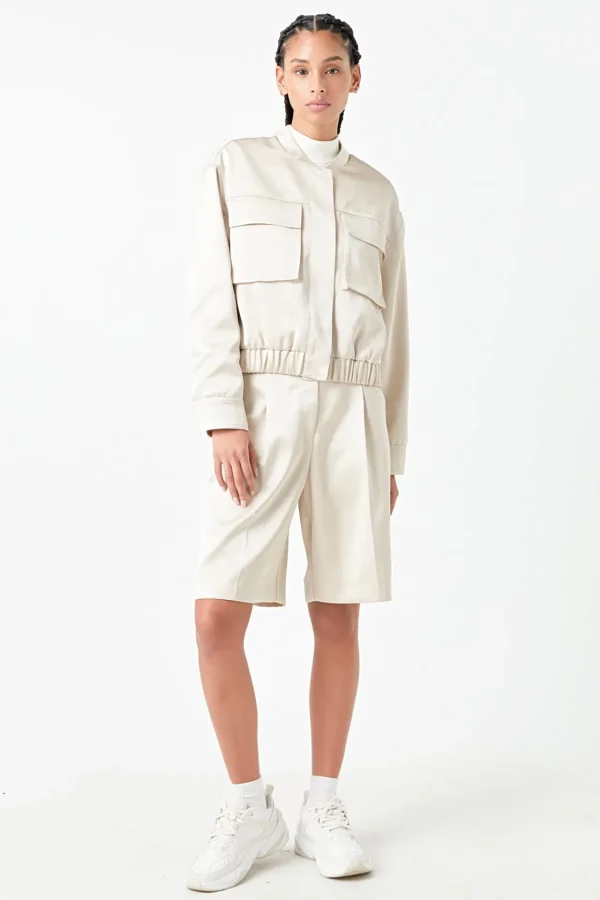 GREY LAB Jackets & Coats | Tops*- Pocket Satin Jacket CREAM