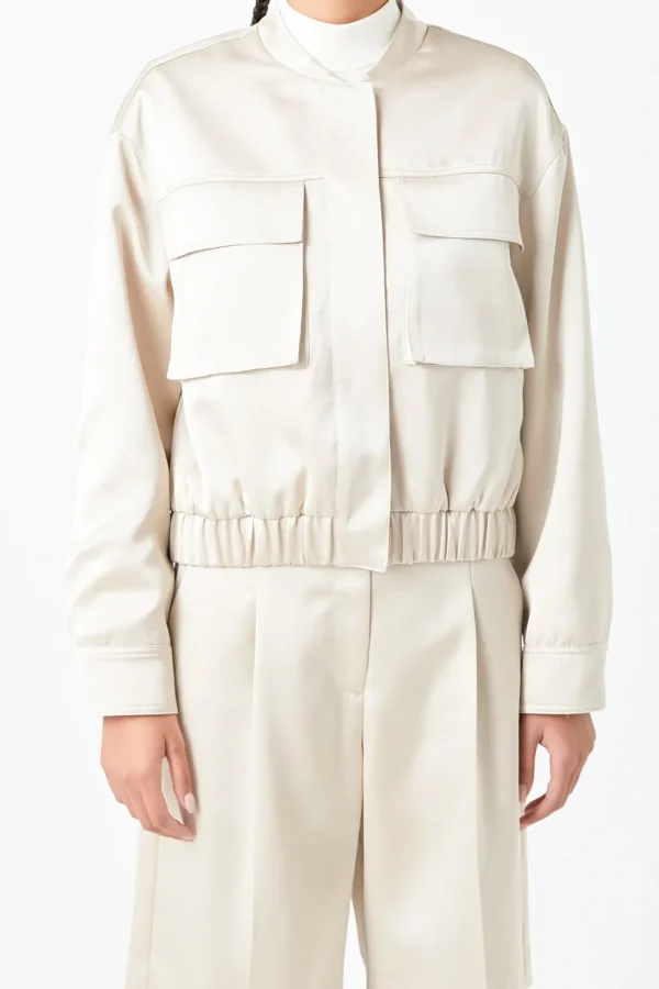 GREY LAB Jackets & Coats | Tops*- Pocket Satin Jacket CREAM