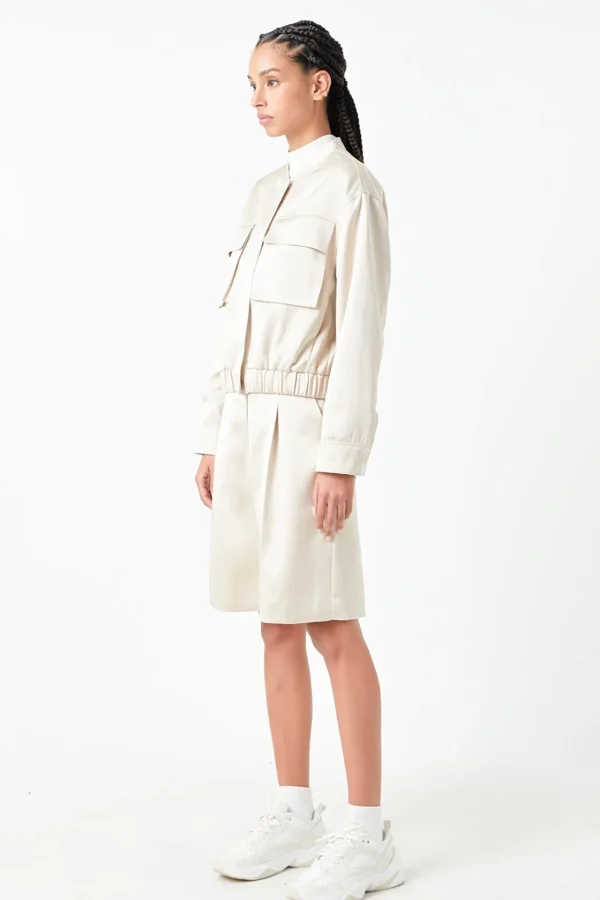 GREY LAB Jackets & Coats | Tops*- Pocket Satin Jacket CREAM