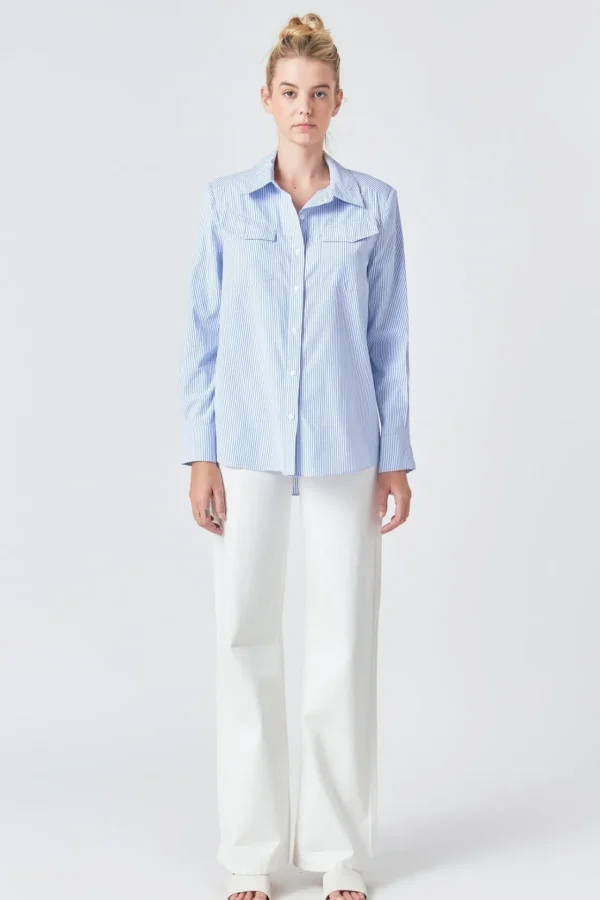 GREY LAB Shirts & Blouses | Tops*- Power Shoulder Striped Shirt BLUE