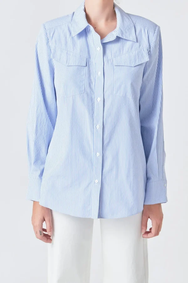 GREY LAB Shirts & Blouses | Tops*- Power Shoulder Striped Shirt BLUE