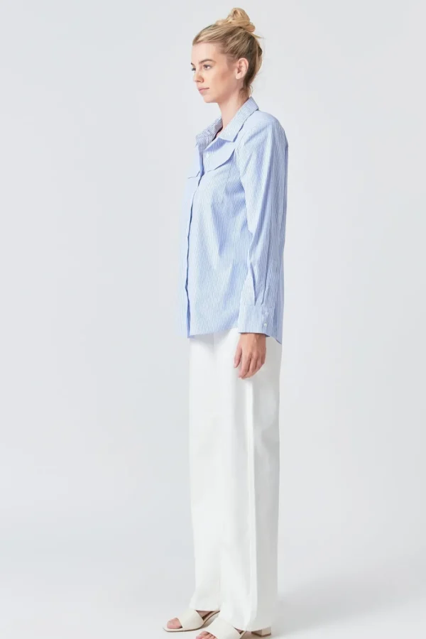 GREY LAB Shirts & Blouses | Tops*- Power Shoulder Striped Shirt BLUE