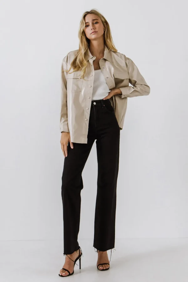 GREY LAB Jackets & Coats | Tops*- Pu Button Down Jacket TAUPE