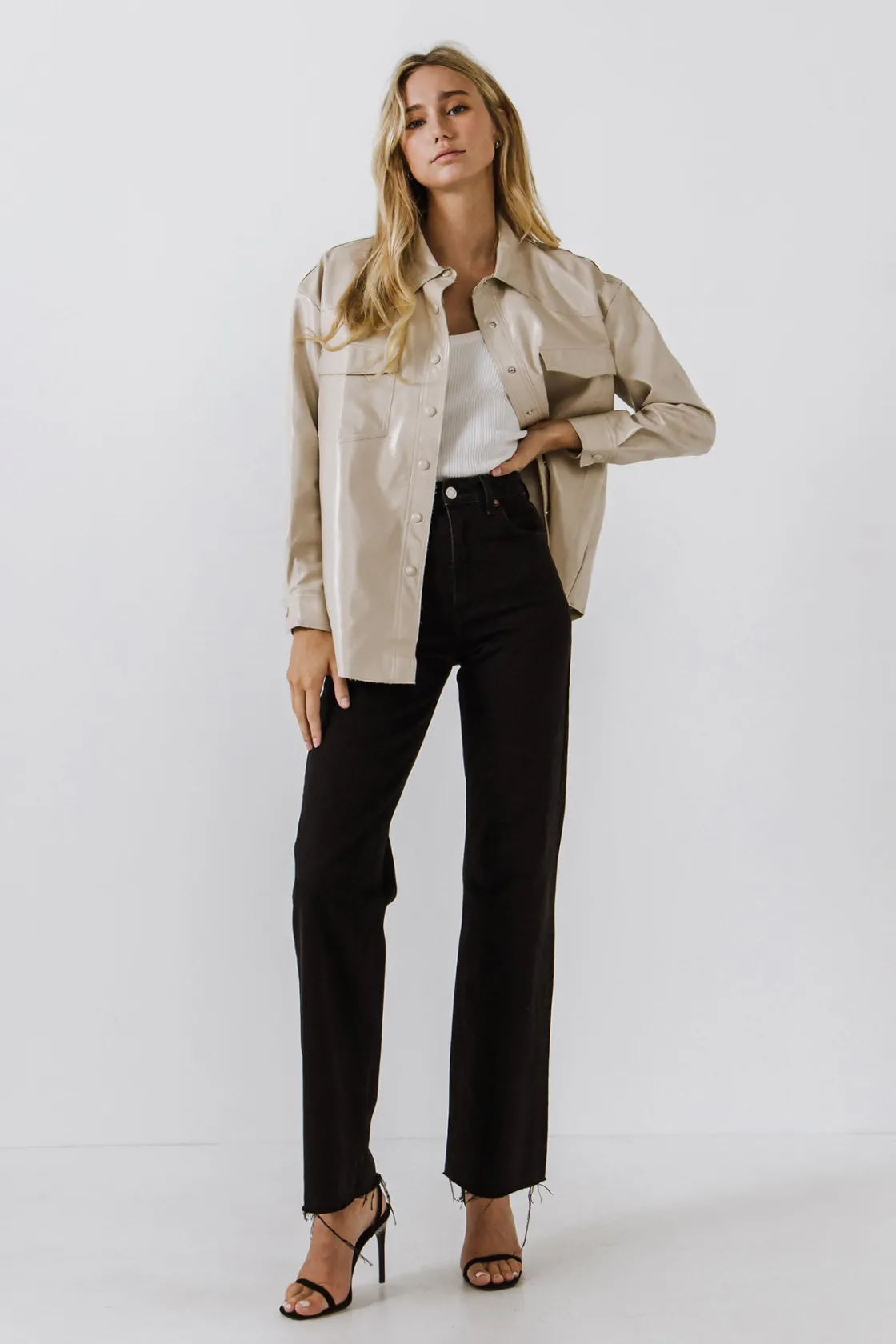grey_lab__pu_button_down__0.webp GREY LAB Jackets & Coats | Tops*- Pu Button Down Jacket TAUPE