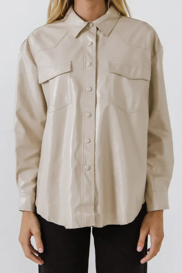 GREY LAB Jackets & Coats | Tops*- Pu Button Down Jacket TAUPE