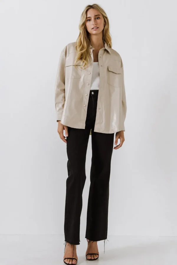 GREY LAB Jackets & Coats | Tops*- Pu Button Down Jacket TAUPE